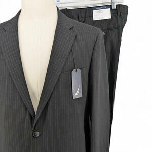 Nautica Men's Modern Fit 2 Piece Suit Jacket 54 R Pants 49x31 Black Stripe